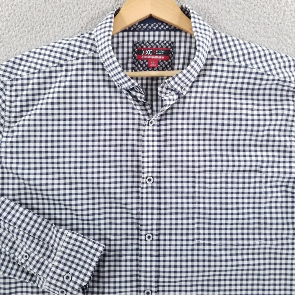 Johnston & Murphy Shirt Mens XXL Blue Check XC4 Performance Sport Tech Commuter